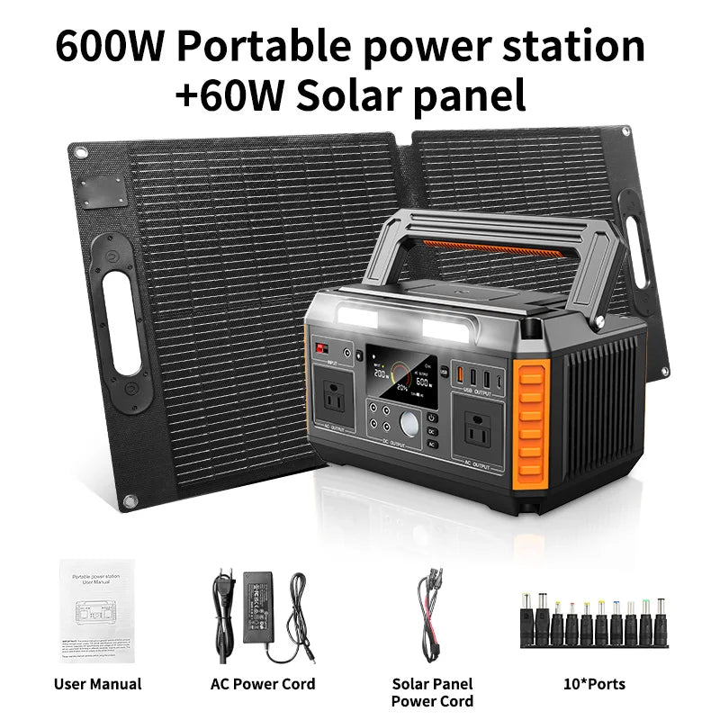 Portable Power Stations 1200w 600w With 100w 200w Solar Panel