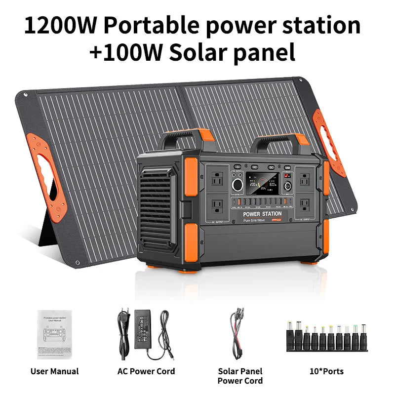Portable Power Stations 1200w 600w With 100w 200w Solar Panel