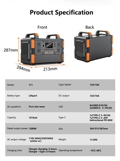 Portable Power Stations 1200w 600w With 100w 200w Solar Panel