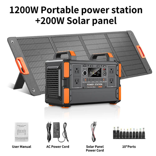 Portable Power Stations 1200w 600w With 100w 200w Solar Panel